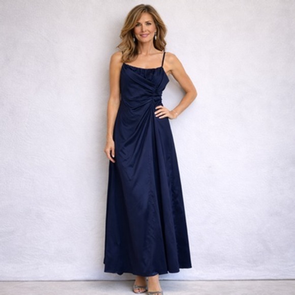 Adrianna Papell Dresses & Skirts - Adrianna Papell‎ Occasions Ruched Formal Dress Womens 6 Navy Blue Maxi Gown